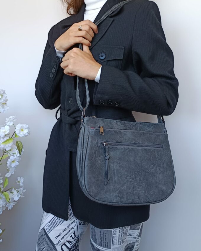 Bolso de cuero sintético multibolsillos gris