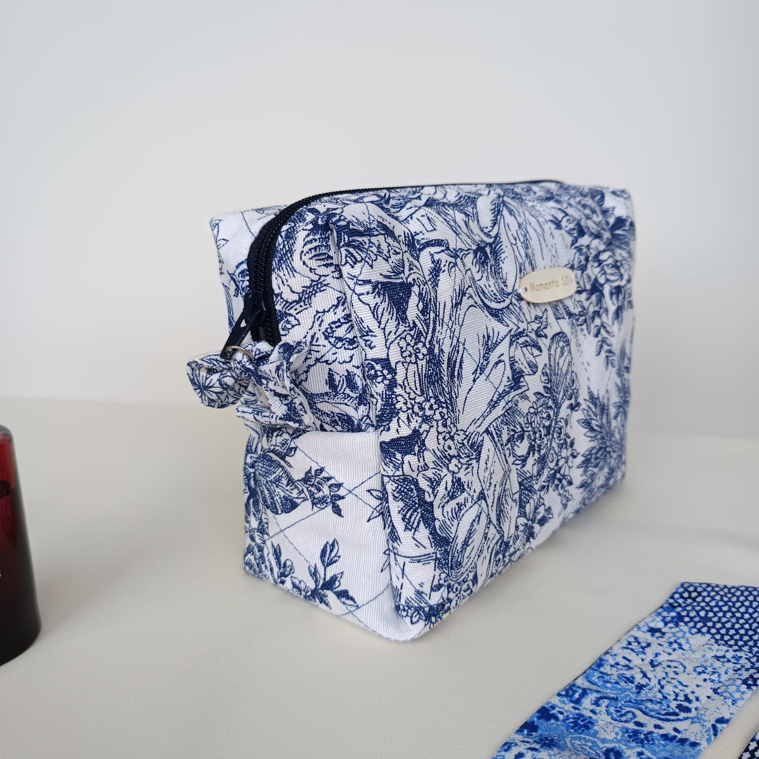 Neceser clásico de Toile de Jouy azul y blanco - Imagen 3