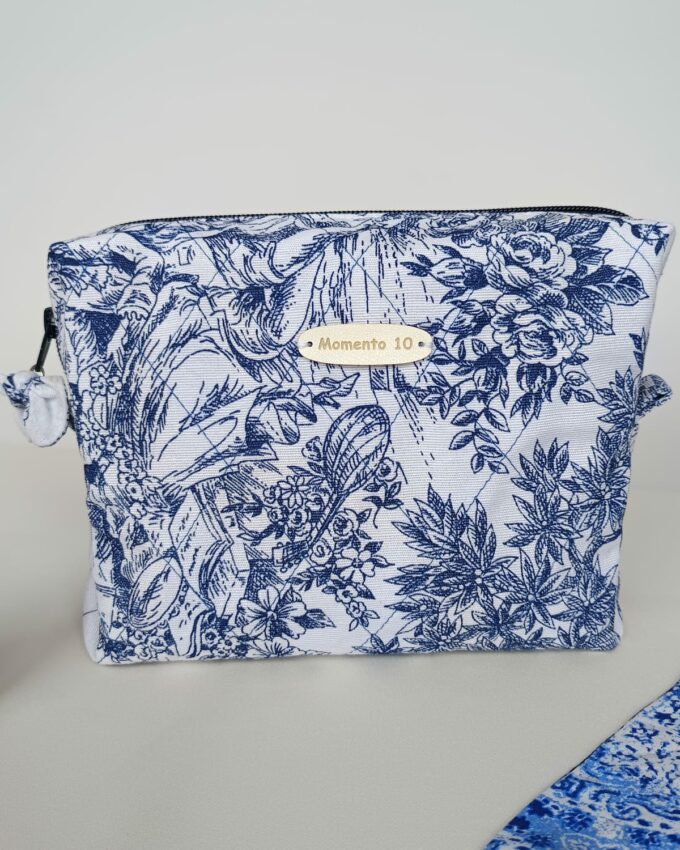 Neceser clásico de Toile de Jouy azul y blanco