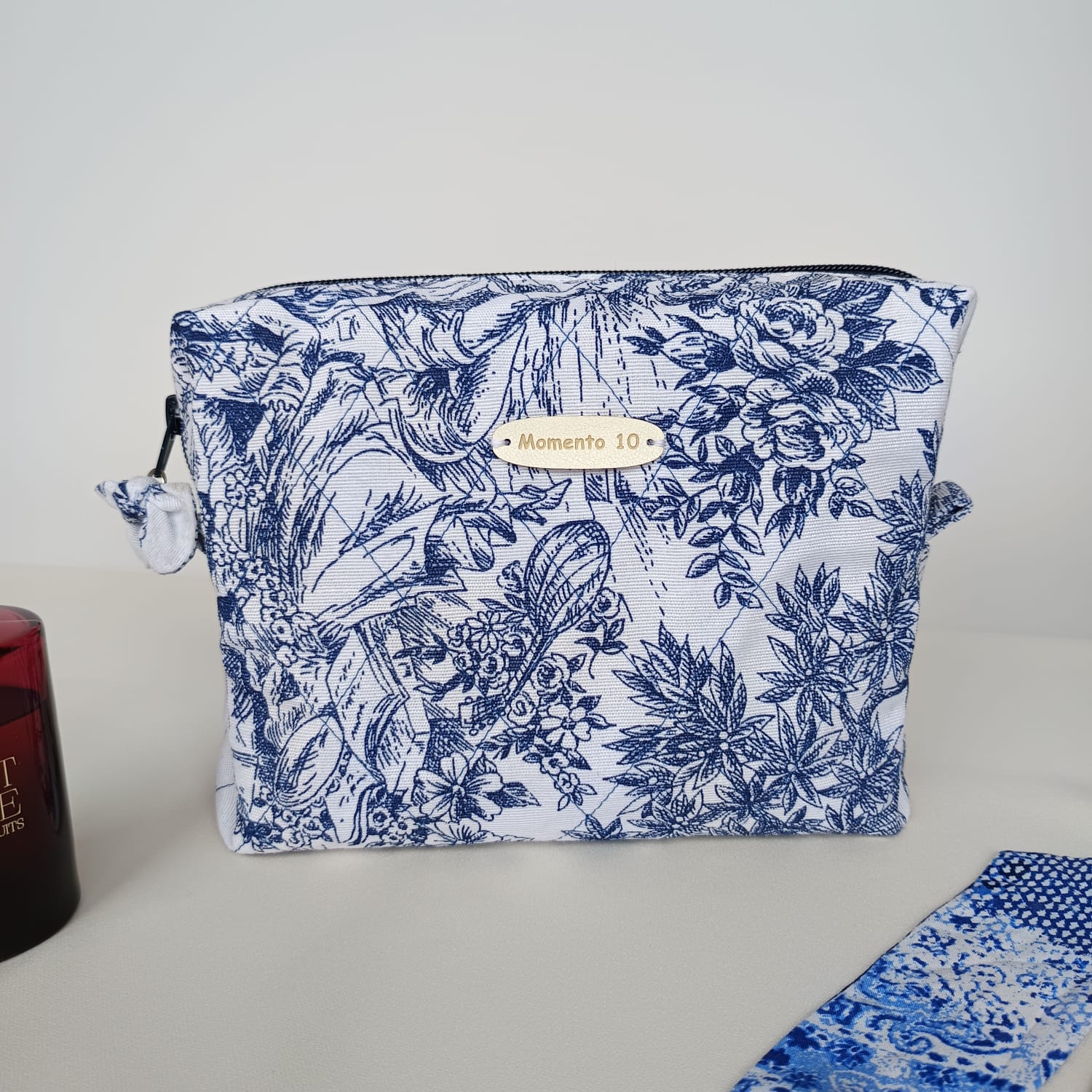 Neceser clásico de Toile de Jouy azul y blanco