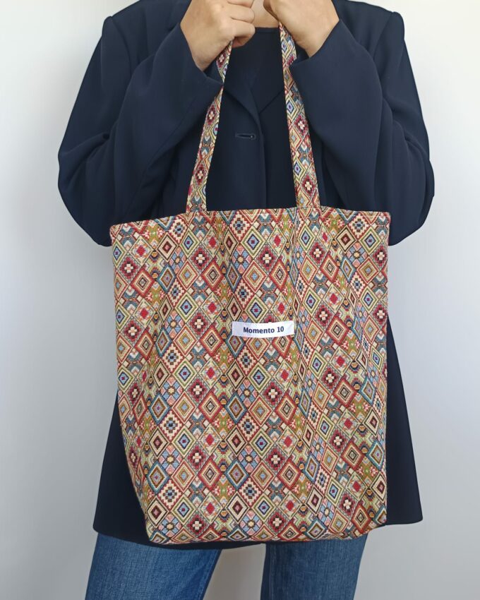 Bolso tote de loneta con diseño de rombos multicolor