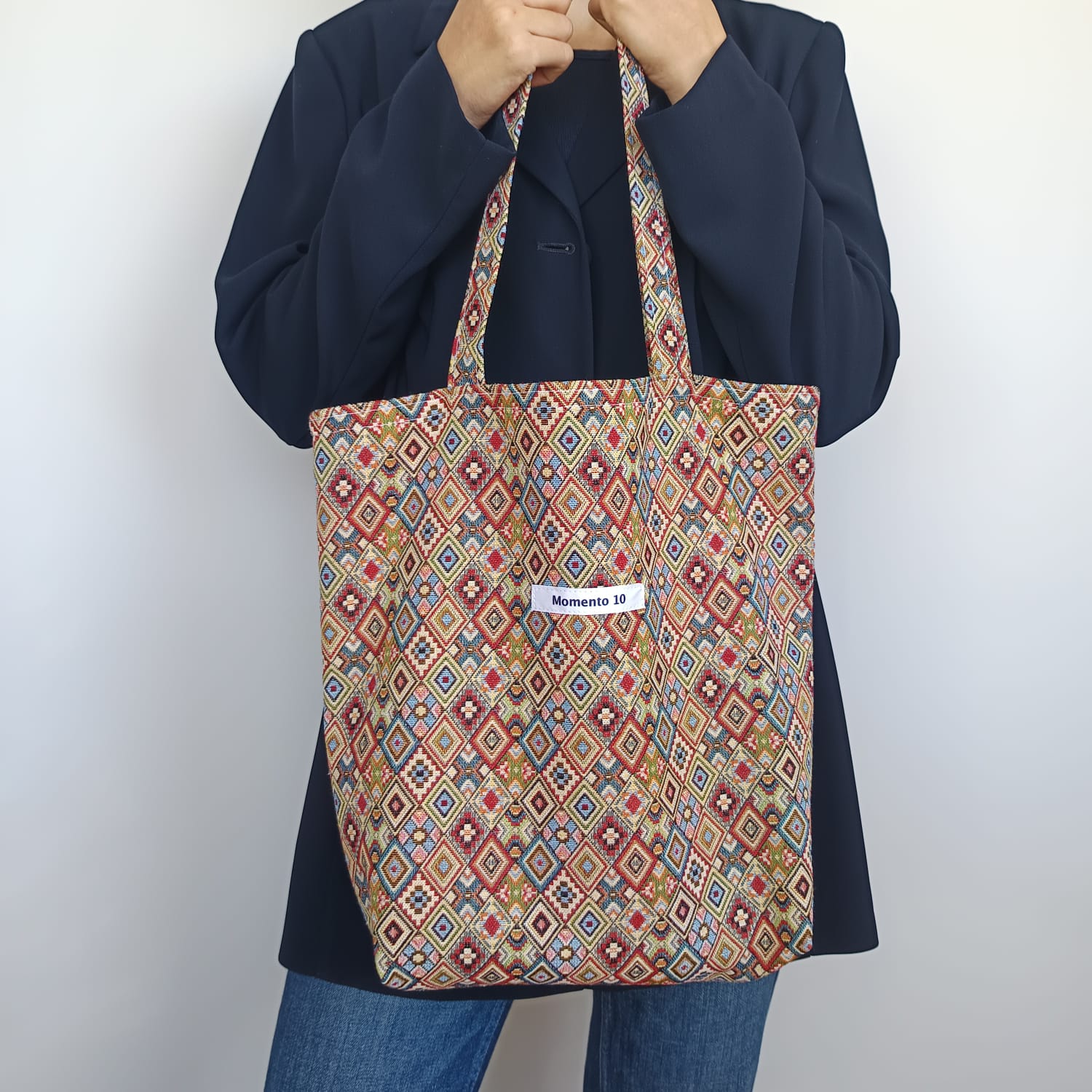 Bolso tote de loneta con diseño de rombos multicolor